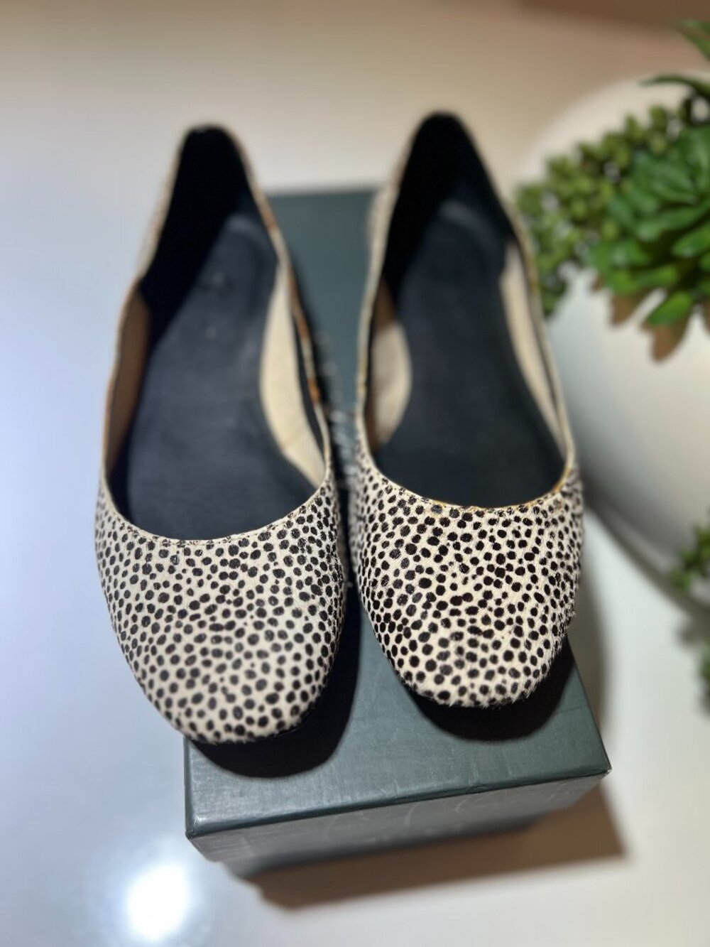 7 For All Mankind Addison Pony Hair Dalmatian Print Flats Size 7M